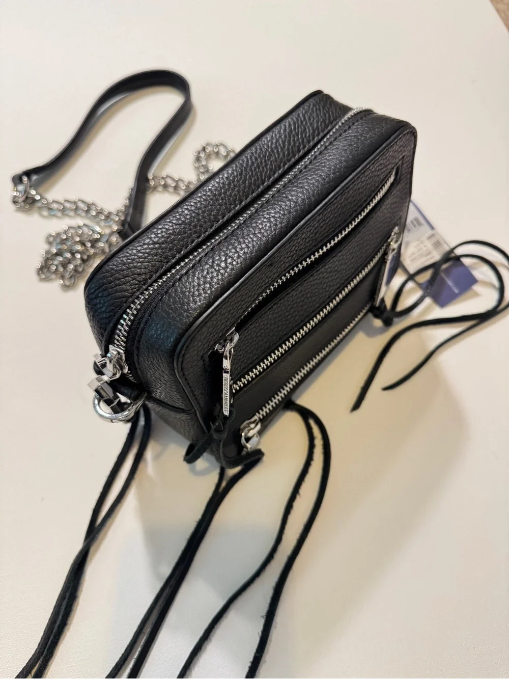 NWT Rebecca Minkoff 4 Zip Moto Camera Black Leather Crossbody Handbag